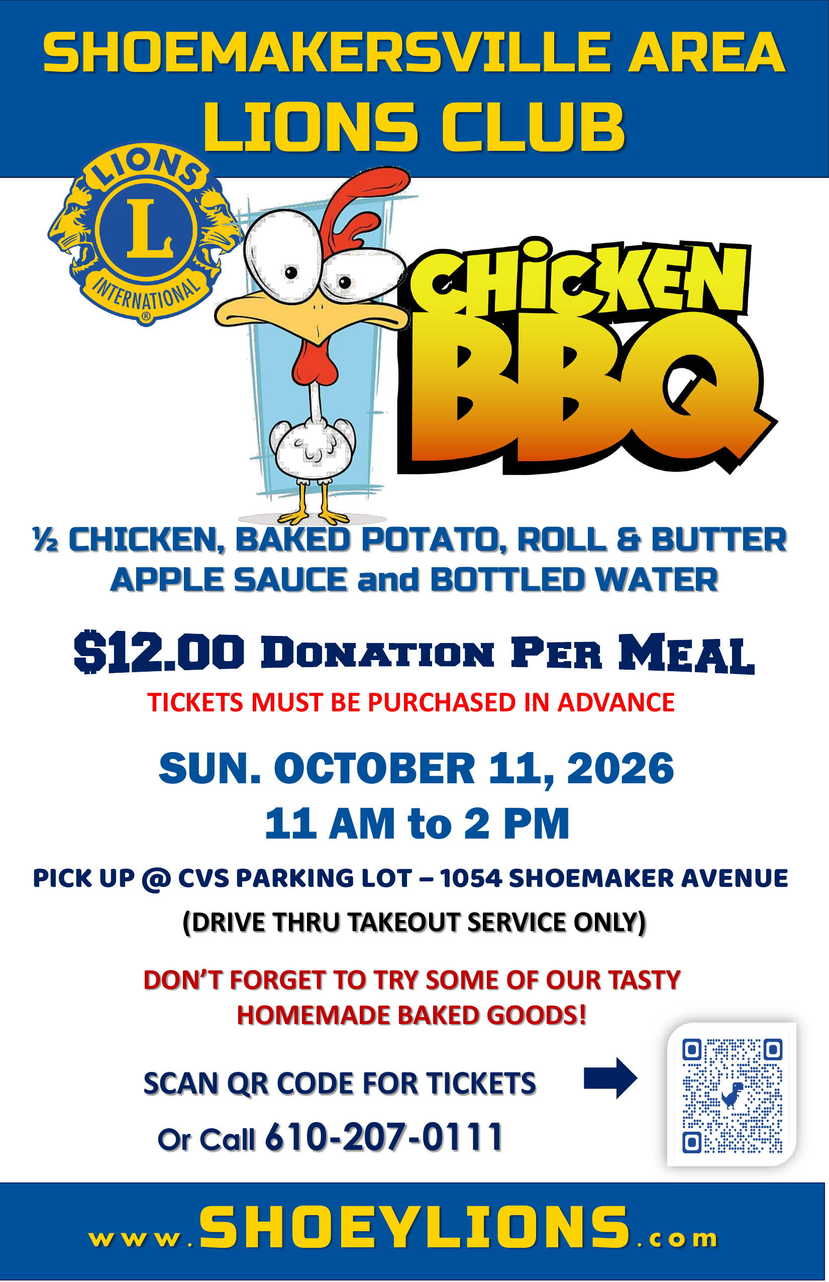 Shoey Lions Chicken BBQ flyer for Sunday, October 11, 2026
